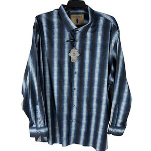 Visconti Black Men's Shirt Size 3XLB Big Long Sleeve Natural Stretch Blue A44